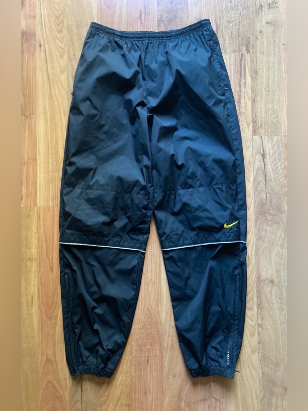 VTG 90s Nike Clima-Fit Black Nylon Track Pants Mens L Windbreaker Zip Ankle